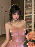 Stunning A Line Spaghetti Strap Pink Satin Homecoming Dress Cocktail Dress HZ1023