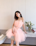 Pink A Line Strapless Tulle Short Outfit Party Dress Homecoming Dress Birthday Dress HZ1023