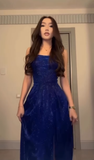 Royal Blue A Line Spaghetti Strap Sequin Prom Dress Evening Dress with Slit HZ1023