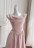 Gentle Pink A Line Straps Pleated Satin Homecoming Dress HZ1023