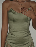 Charming A Line Strapless Green Satin Tulle Prom Dress Evening Dress HZ1023