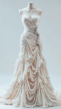 Elegant Mermaid Sweetheart Neck Beaded Ruffle Ivory Chiffon Prom Dress Evening Dress HZ1023
