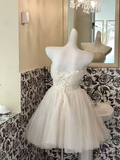 White Ball Gown Sweetheart Neck Beaded Tulle Short Homecoming Dress Birthday Dress HZ1023