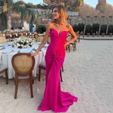 Sexy Hot Pink Mermaid Slit Pleated Long Party Prom Dress Evening Dress HZ1023