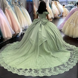 Sage Green Princess Quinceanera Dress Ball Gown Applique Off Shoulder Sweet 16 Prom Dress HZ1023