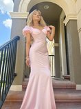 Princess Pink Mermaid Puff Lace Satin Prom Dress Cocktail Dress HZ1023