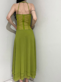 Green Vintage A Line V Neck Beaded Sequin Chiffon Prom Dress Evening Dress HZ1023
