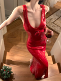 Charming Red Mermaid Halter Sequin Open Back Prom Dress Evening Dress HZ1023