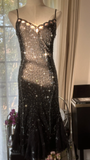 Stunning Mermaid Spaghetti Strap Beaded Black Chiffon Short Homecoming Dress Cocktail Dress HZ1023