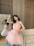Pink A Line Strapless Tulle Short Outfit Party Dress Homecoming Dress Birthday Dress HZ1023