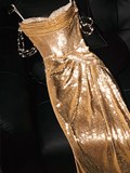 Shiny A Line Sweetheart Neck Beaded Pearl Gold Sequin Prom Dress Party Dress HZ1023