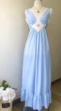 Baby Blue Cute A Line V Neck Lace Chiffon Prom Dress Evening Dress HZ1023