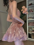 Stunning A Line Spaghetti Strap Pink Satin Homecoming Dress Cocktail Dress HZ1023