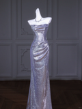 Shiny Silver Sequin Mermaid Strapless Prom Dress Party Dresses HZ1023