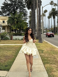 Cute A Line Sweetheart Neck Ivory Pleated Satin Short Homecoming Dress HZ1023