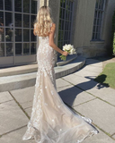 Elegant Long Mermaid Lace Applique Prom Dress Wedding Dress Evening Dress HZ1023