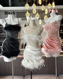 Glitter Sequins Spaghetti Straps Homecoming Dresses With Feather HZ1023