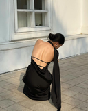 Black Halter Backless Sexy Satin Prom Dress HZ1023