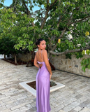 Straps Backless Party Dress Long Purple Prom Dress HZ1023