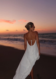 Flowy A Line Halter White Chiffon Open Back Prom Dress Vacation Dress HZ1023