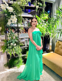 Cute A Line Strapless Bow Green Chiffon Long Prom Dress Graduation Prom Dress HZ1023