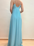 2025 New A Line Spaghetti Strap Beaded Sequin Blue Chiffon Prom Dress Evening Dress HZ1023