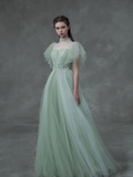 Green Ball Gown Appliques Flowy Tulle Party Dress Prom Dress Formal Gown HZ1023