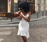 White Spaghetti Straps Ruffles Party Dress Elegant Homecoming Dress HZ1023