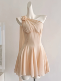 Apricot A Line One Shoulder Flower Chiffon Short Homecoming Dress Cocktail Dress HZ1023