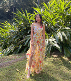 Stunning Print Floral A Line Straps Ruffle Chiffon Prom Dress Party Dress HZ1023