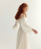 Ivory Gentle A Line Long Sleeve Chiffon Long Prom Dress Party Dress Outfits HZ1023