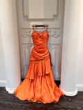 Charming Mermaid Spaghetti Strap Orange Layered Satin Long Party Dress Evening Dress HZ1023
