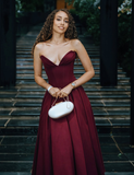 Cute A Line Sweetheart Neck Burgundy Satin Prom Dress Evening Dress HZ1023