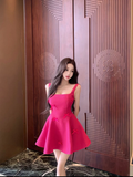 Hot Pink A Line Straps Bow Satin Short Homecoming Dress Cocktail Dress HZ1023