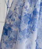 Blue Flower A Line Straps Chiffon Long Prom Dress with Slit HZ1023