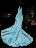 Baby Blue Mermaid V Neck Beaded Satin Long Open Back Prom Dress Evening Dress HZ1023