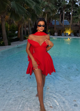 Stunning Red A Line Off the Shoulder Satin Short Homecoming Dress Cocktail Birthday Dress HZ1023