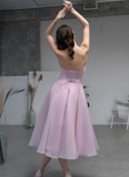 Romantic Pink A Line Puff Organza Prom Dress Party Birthday Dress HZ1023