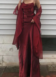 Simple Burgundy Prom Dress Spaghetti Straps Long Evening Dress HZ1023