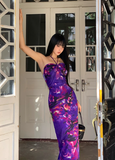 Sexy Purple Print Floral Sheath Halter Chiffon Long Prom Dress Party Dress HZ1023
