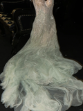 Romantic A Line Strapless Beaded Green Champagne Tulle Party Dress Evening Dress HZ1023