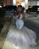 Mermaid Sexy Evening Dress Black Girl Gown Lace Floor-Length Prom Dresses HZ1023