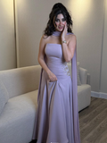 Lilac A Line Strapless Beaded Satin Long Prom Dress Evening Dress HZ1023