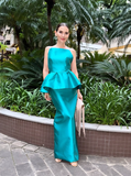 Elegant Sheath Spaghetti Strap Blue Satin Open Back Prom Dress Evening Dress HZ1023