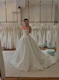 Stunning Ball Gown Spaghetti Strap White Satin Wedding Dress HZ1023