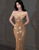Golden Butterfly Mermaid Strapless Sequin Prom Dress Party Dress HZ1023