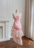 Pink A Line Spaghetti Strap Beaded Lace Homecoming Dress Birthday Dress HZ1023
