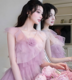 Romantic Purple A Line V Neck Layered Tulle Short Homecoming Dress Cocktail Dress HZ1023