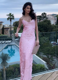 Stunning Pink Sheath Spaghetti Strap Sequin Party Dress Wedding Guest Dress Prom Dress HZ1023