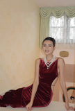 Burgundy Mermaid Velvet Open Back Long Prom Dress Wedding Guest Dress HZ1023